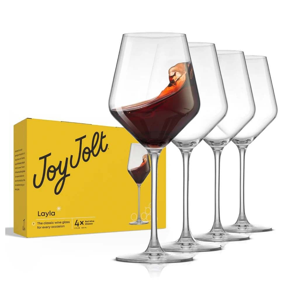 Joy Jolt Layla 4 Piece‎ Red Wine Glass Set Crystal Clear 17 oz 503 ml